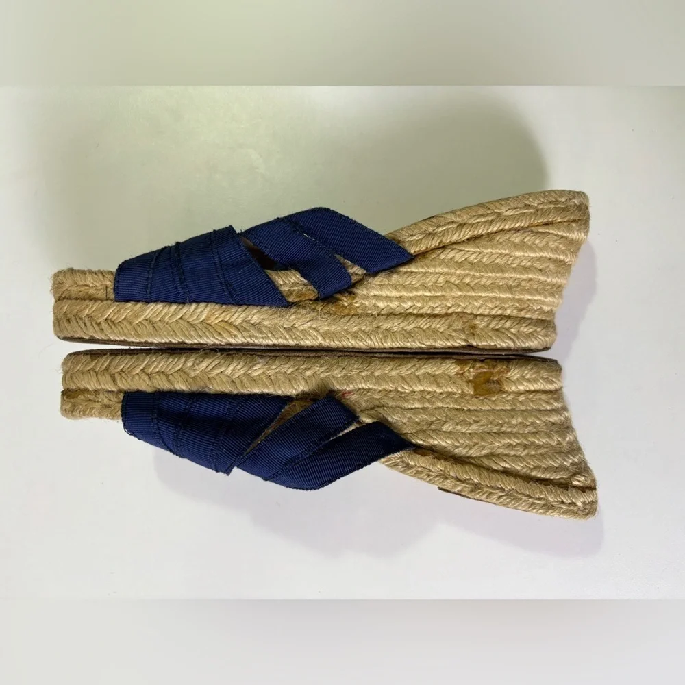 Stubbs & Wootton Kelly Navy Blue Wedge Jute Estate Espadrille Sandals 36EU 6 US